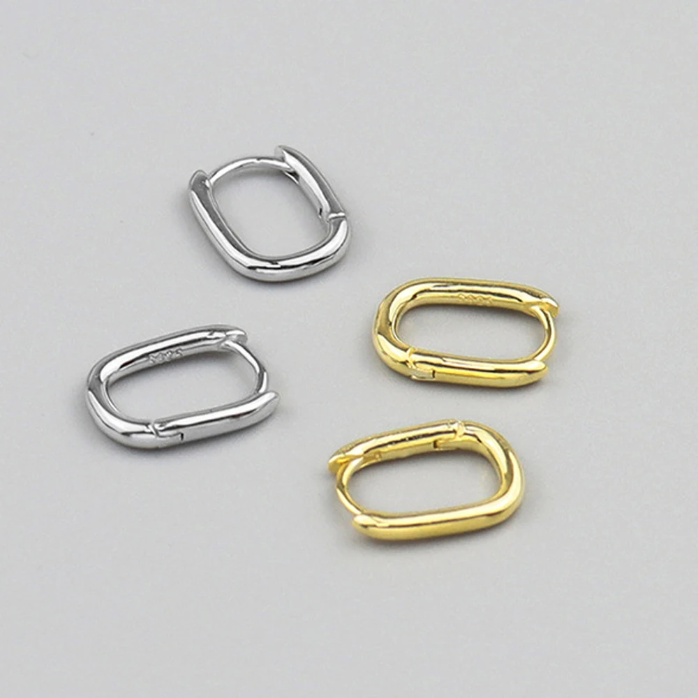 

Fashion 925 Sterling Silver Oval Shaped Gold Plated Hoop Earrings Chunky Hoops Geometrical Punk Huggie Earings Women's Jewelry