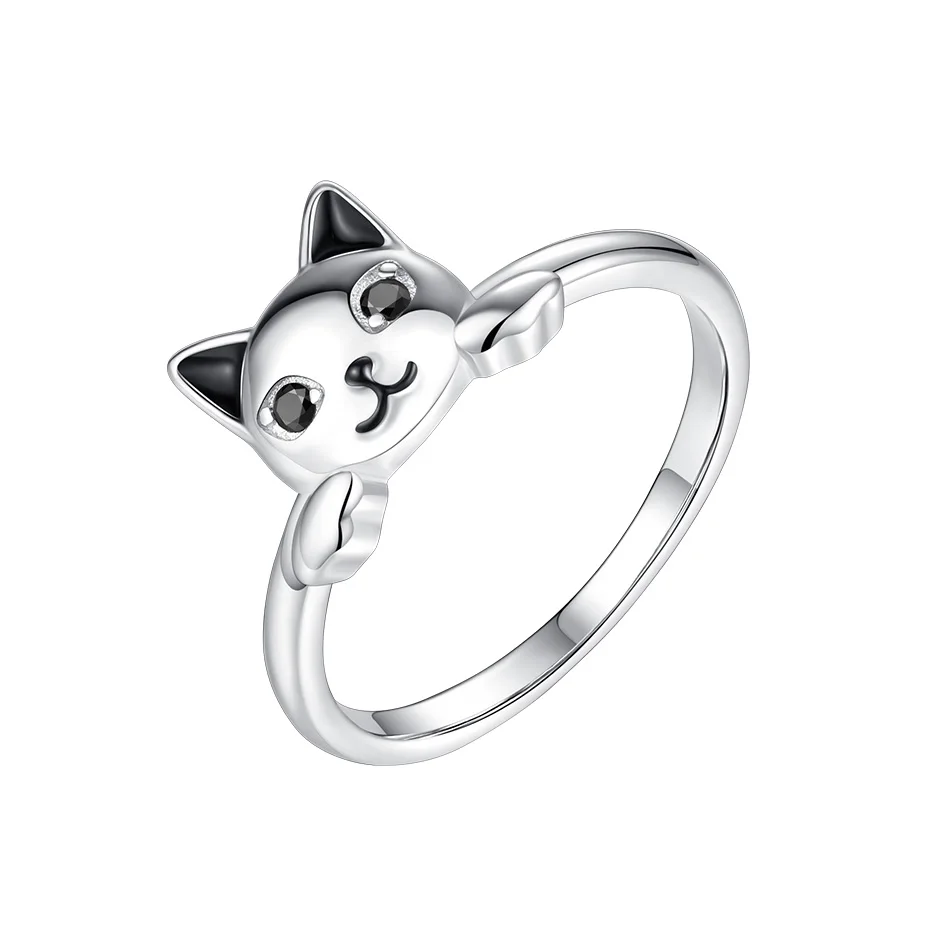 Rhodium Plated 925 Sterling Silver Cat Ring 