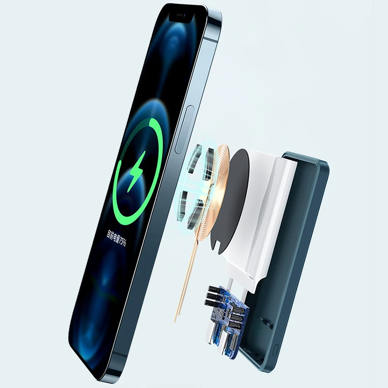 

Ultra slim dropship portable 5000mah magnetic battery power bank custom magsafing 20W powerbanks for iphone 12, Bk blue grey