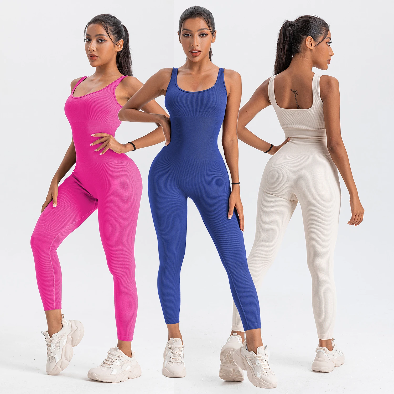 

Wholesale Custom Plus Size One Piece Jumpsuit Seamless Ribbed Skinny Playsuits Bodysuits Girls Yoga Jumpsuits For Women 2023