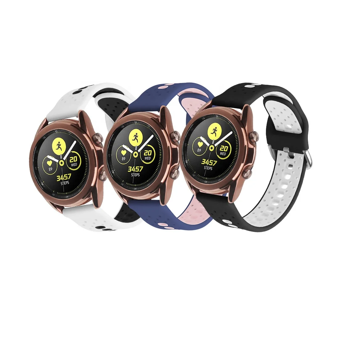 

New Two Color Golf Rubber 45mm Perforated 20mm 22mm Wrist Strap for Samsung Galaxy Watch 3 41mm Silicone Band