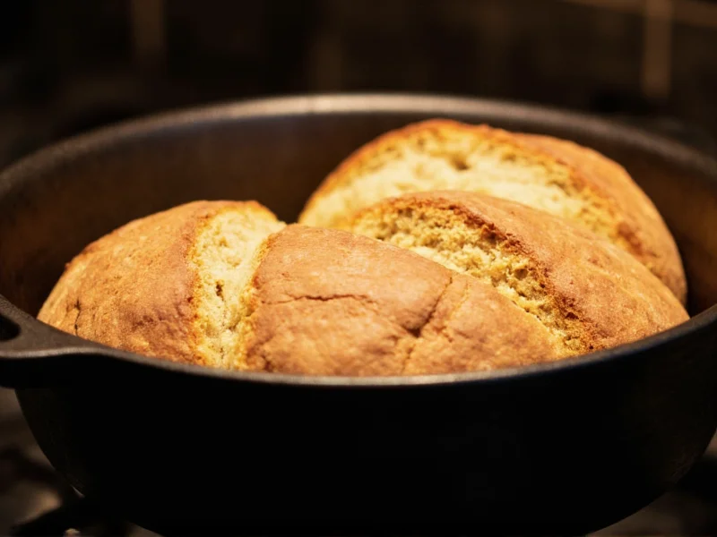 Homemade bread baking in cast iron pot
