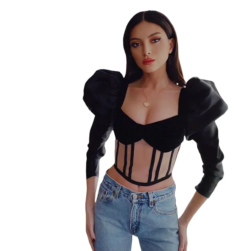 

2021 New arrivals HOT ITEMS women sexy long sleeve top fashion blouse ladies crop tops