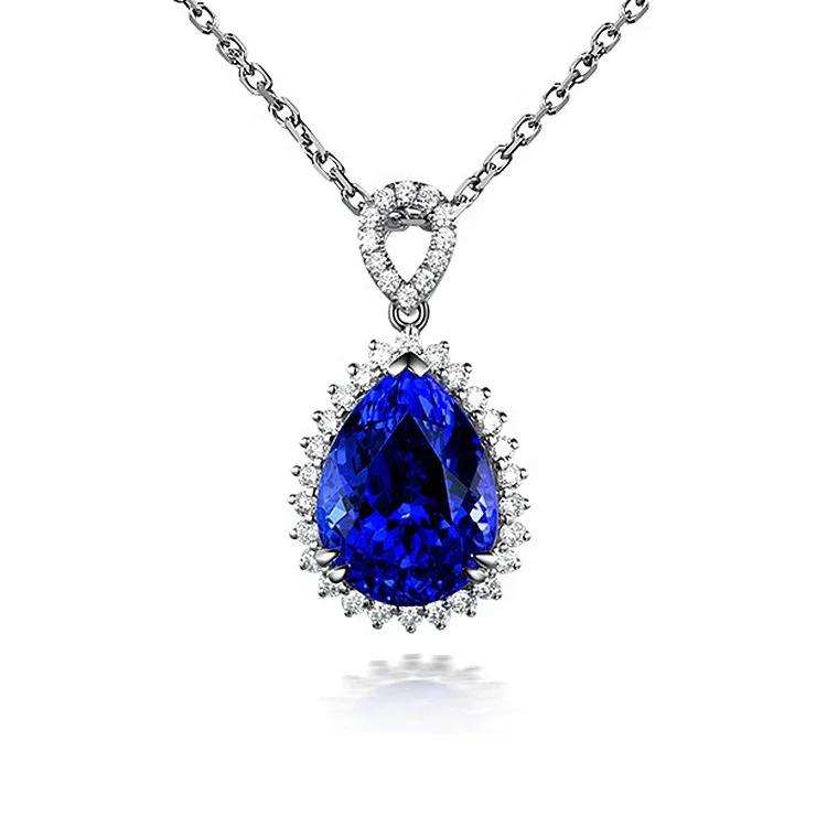 

Luxury Water Drop Shaped Gemstone Pendant Sapphire Necklace for Women Jewelry Engagement Party