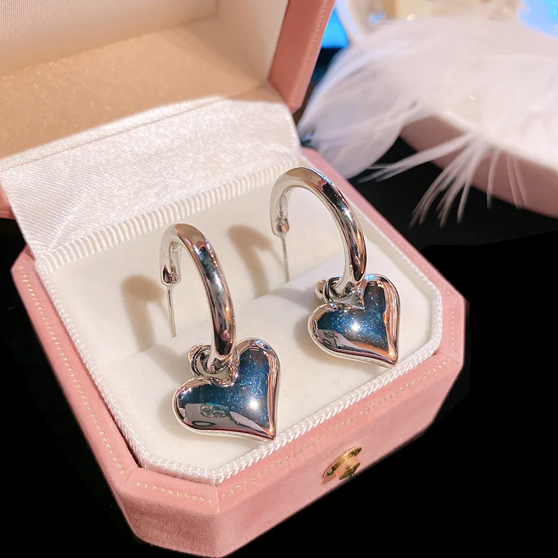 

GT 3D Love Heart Hoop Copper Earrings Vintage Punk Gold Silver Peach Heart Pendant Earrings