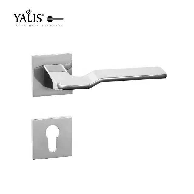 
modern lever handle on square rose for wooden door in zinc alloy metal with lock 