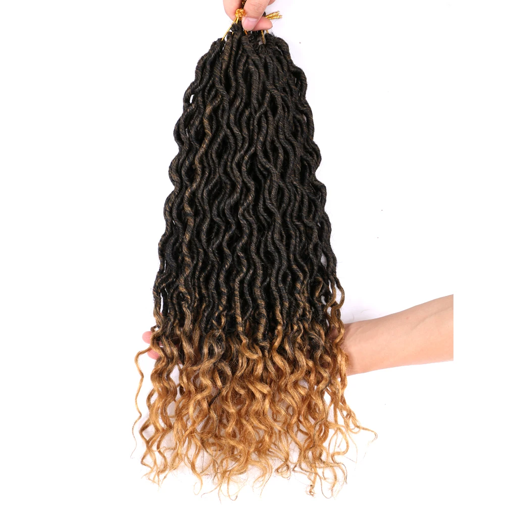 

6Pcs/Lot Goddess Locs Crochet Hair Faux Locs Crochet Hair Wavy Faux Locs with Curly Ends Ombre Synthetic Braiding Hair Extension