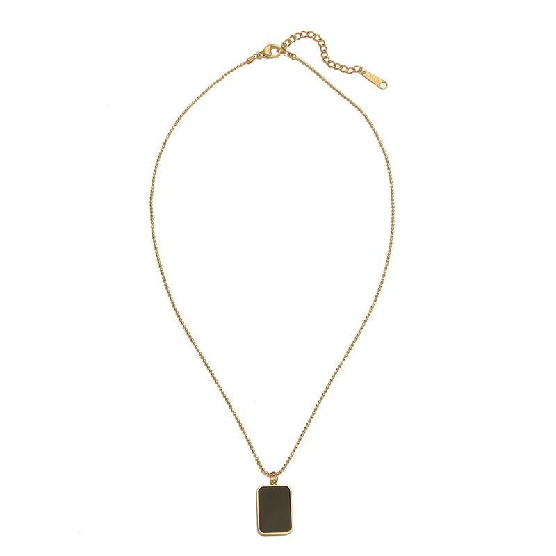 

New Fashion 14k Stainless Steel Rosegold Square Pendant Beaded Jewelry Necklace