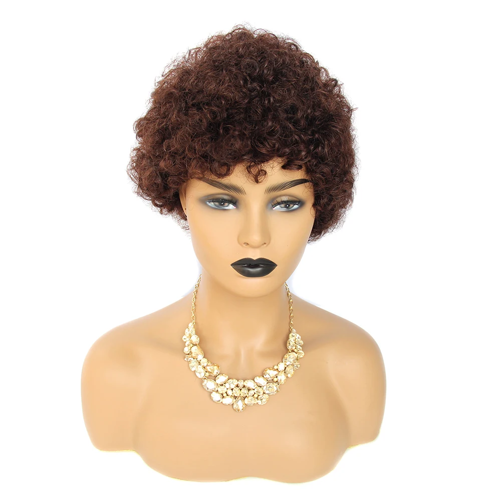 

Cheap hot selling short curly human hair wig color #33 #99j natural color afro sewing machine wig