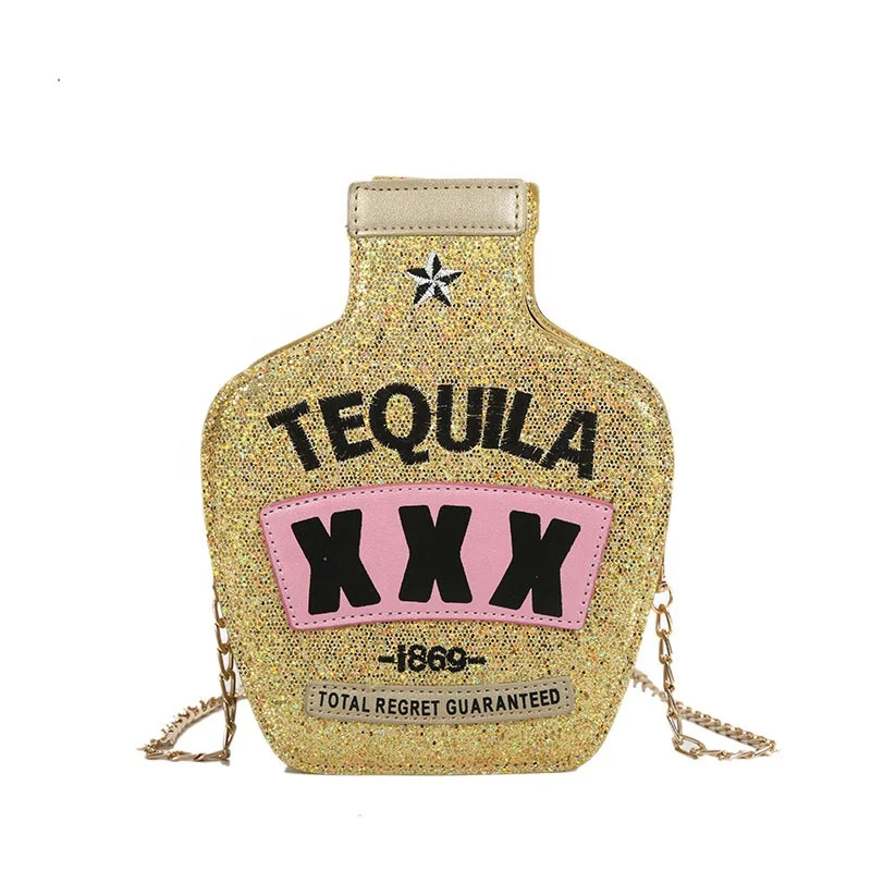

2020 fashion bling tequila purse glitter leather shoulder bag women chain crossbody hologram bags