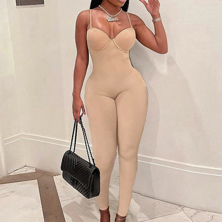 

Women Spring Clothes 2022 Sexy Slip Bodycon Jumpsuit Solid Jump Suit Women Sexy Long Pant Sport Overalls Women, White/black/gray/apricot