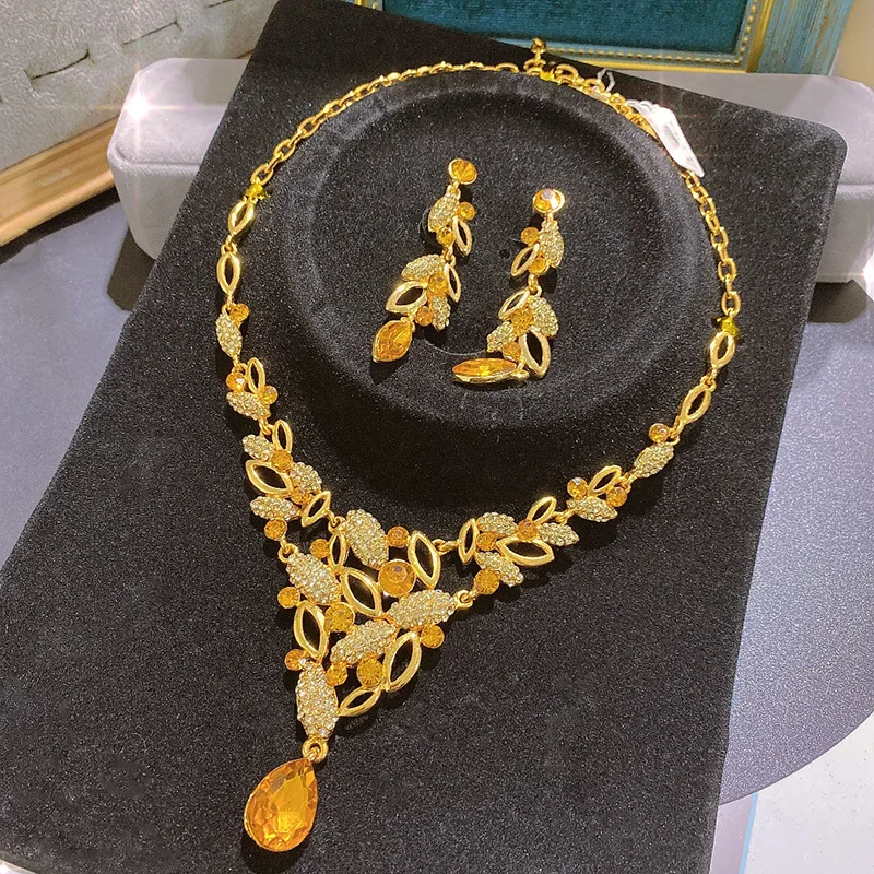 

PUSHI wholesale 2022 statement yiwu mix vintage necklaces and earrings bridal wedding accessories jewelry set for woman