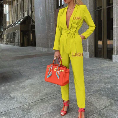 

New 2021 Custom logo woman long sleeve jumpsuit women rompers pant suit for women formal