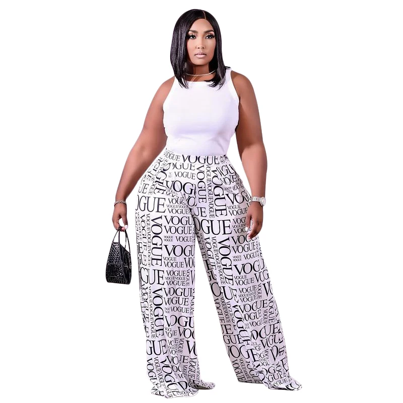 

2021 Fashion Autumn Letter Printed Wide Leg Pants Women plus size High Waist Loose Pants Elegant Office Ladies Trousers, 6 colors