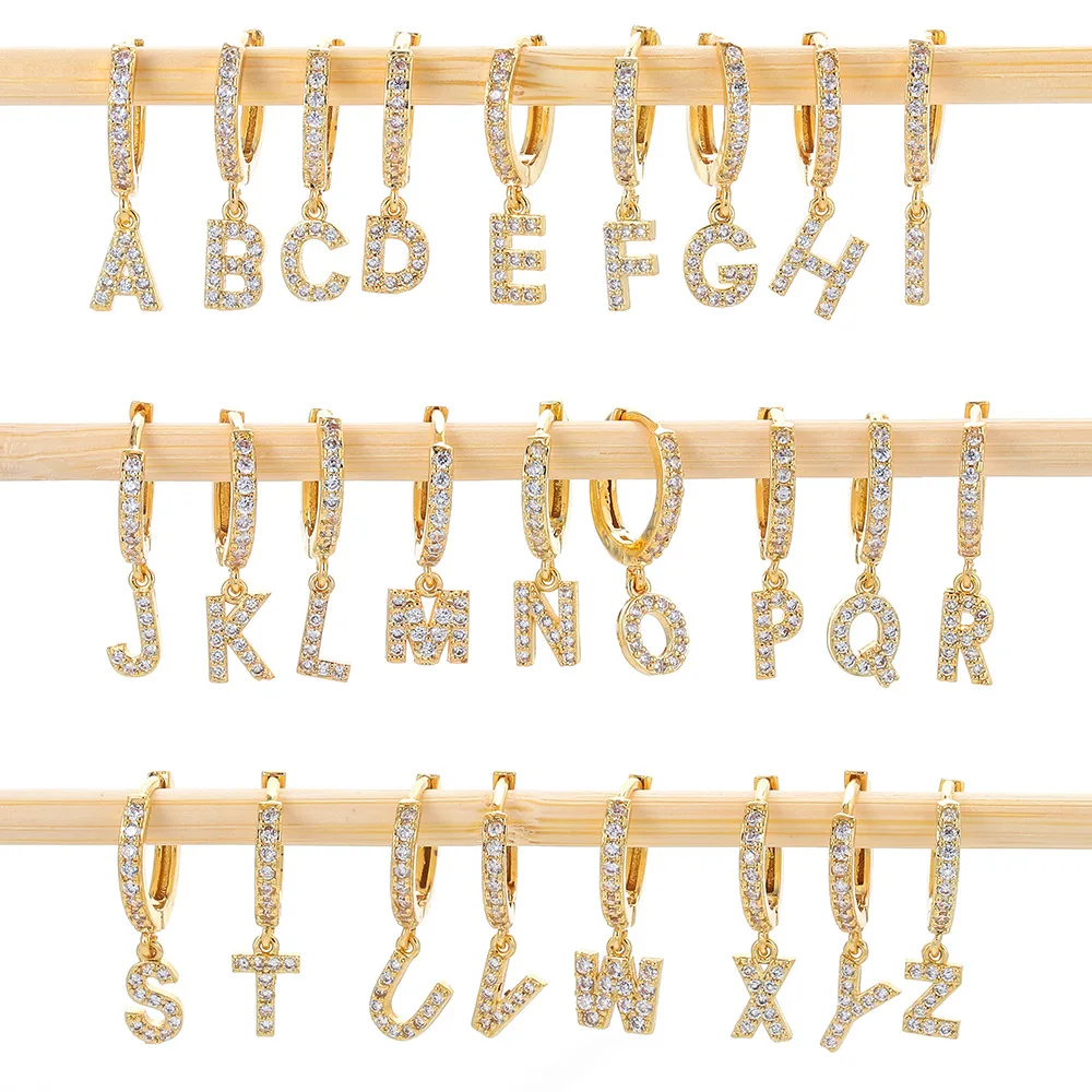 

alphabet letter earrings brass jewelry gold plated earring hoop earrings, Color