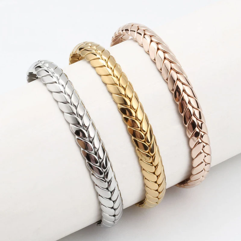 

Wholesale Jewelry High Quality Simple Stainless Steel Bracelet &Bangles Men's Wheat Shape Bracelets for couples New Year Gift