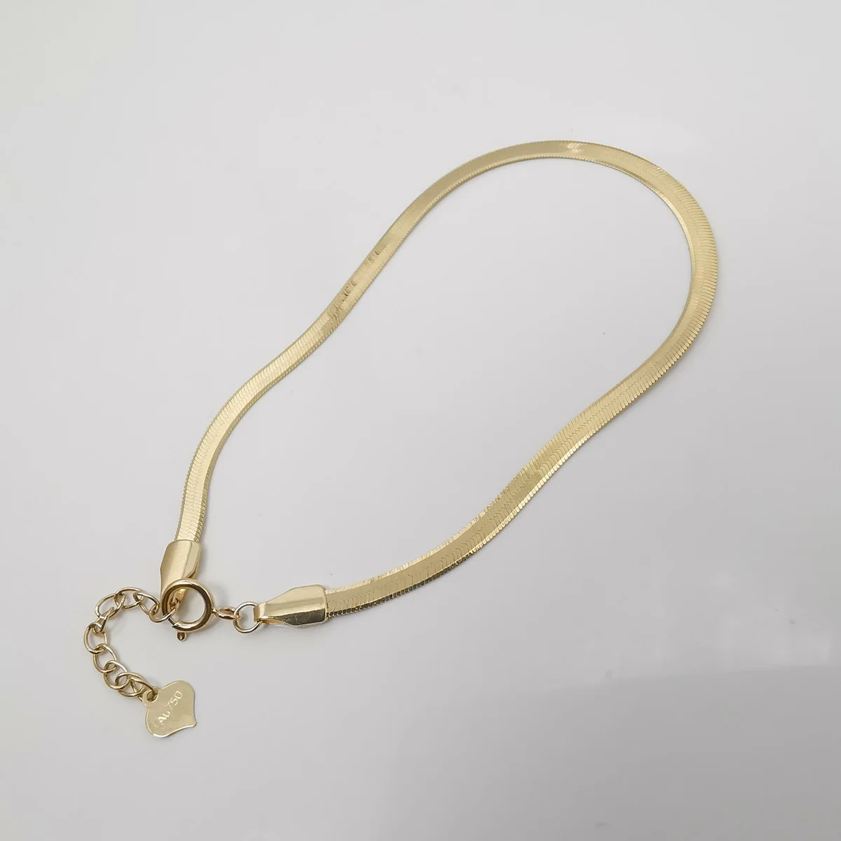 

Fine genuine real 18K AU750 gold wide flat shiny snake chain bracelet pure K18 gold bracelet for woman yellow gold jewelry