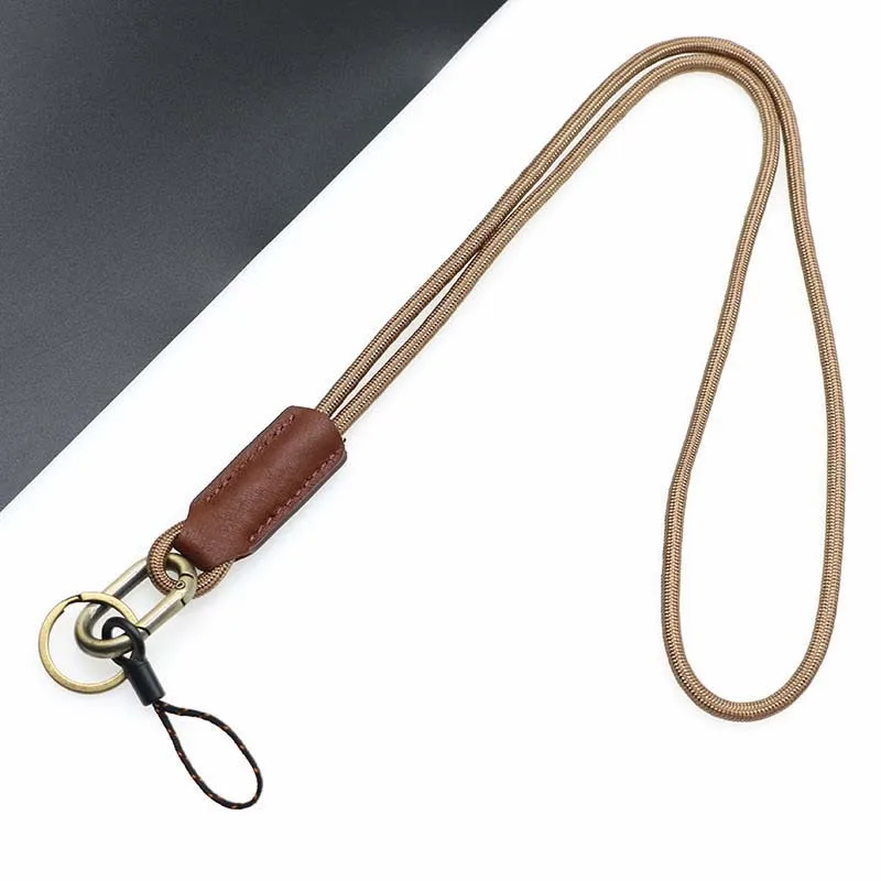 

Long Mobile Phone Lanyard Hanging Neck Rope Braided Key Chain New Retro Ins Style Bronze Leather Polyester Rope