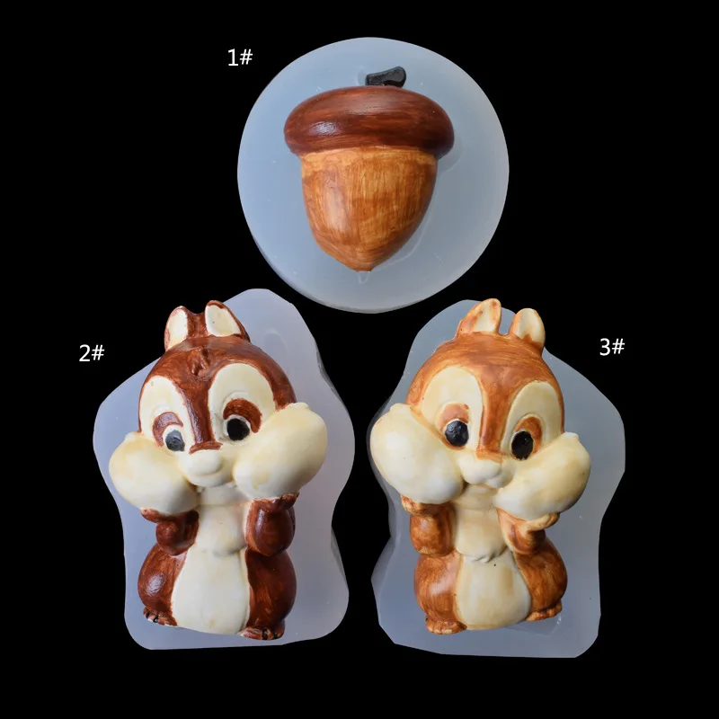 

3 Kinds Chinchilla Squirrel Acorn Pine Cone Silicone Mold Hamster DIY Car Aromatherapy Epoxy Pendant Mold Cake Decorating Tool, As picture