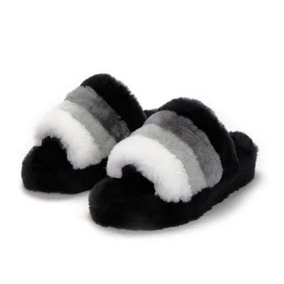 

Fashion indoor fuzzy parent child warm winter fur slippers sheepskin fur bed slippers for women, Multi color