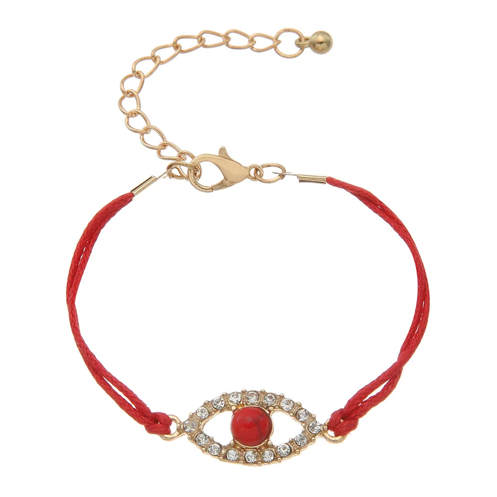 

2021 Hot Sale Design Colorful PU Red Evils Eye Bracelet Micro CZ Pave Turkish Eye Wax Rope Bracelet For Women