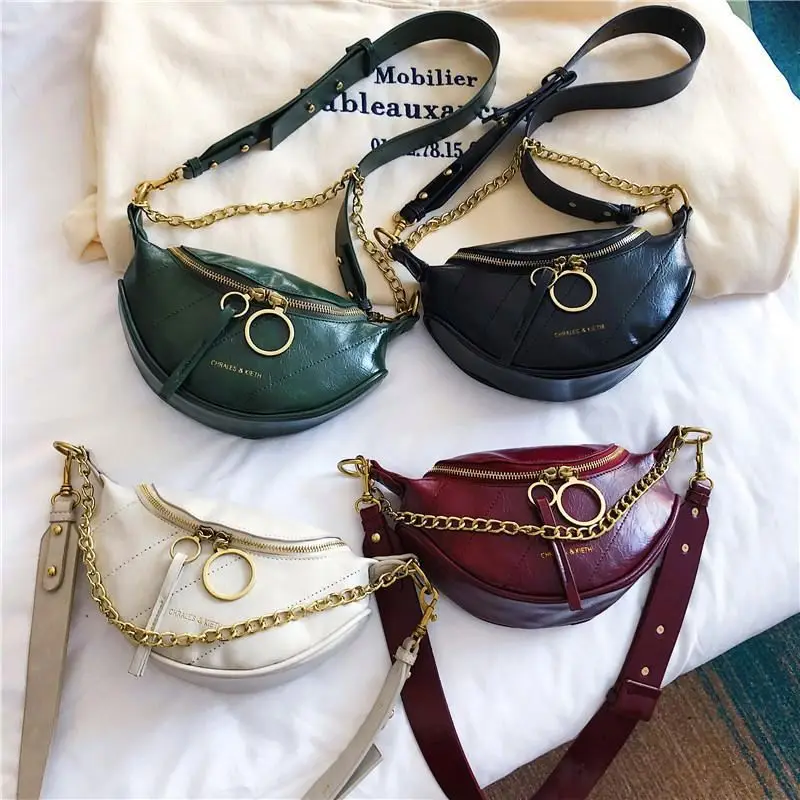 

Custom Women Luxury PU Leather Crossbody Sling Chain Belt Bag Fashion Waist Fanny Pack for Girls