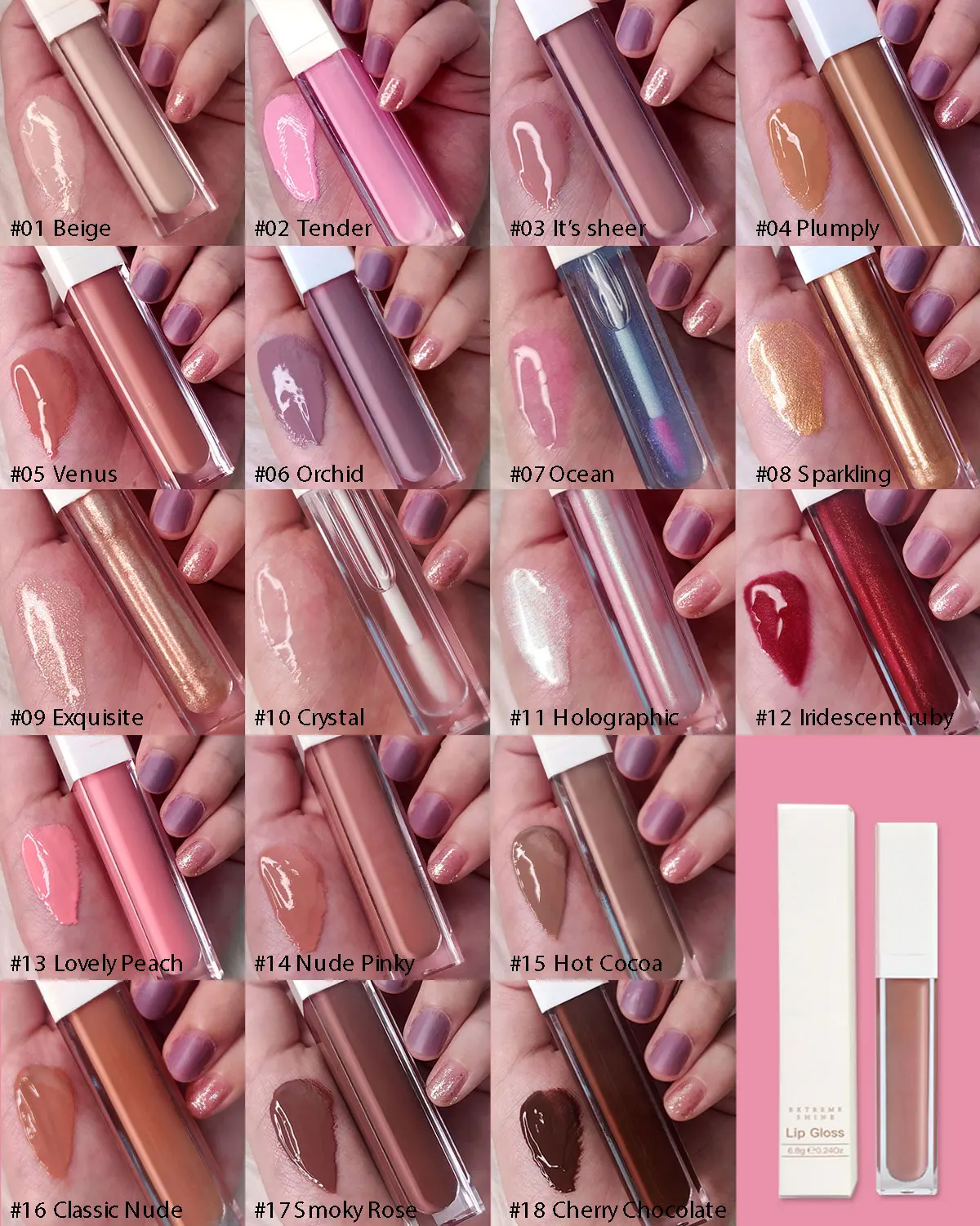 
Wholesale private label vegan high quality clear matte and shimmer and glitter lip gloss lipgloss set 