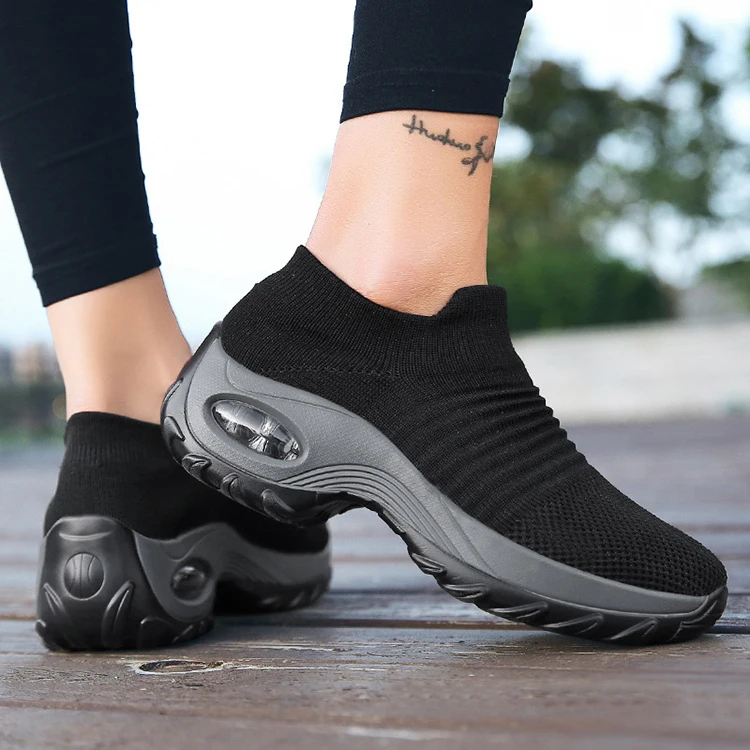 

Wholesale Woman Breathable Platform Loafers Sock Shoes Walking Sports Shoes Ladies Wedge Sneakers, Black,purple,white,grey,red,black and white