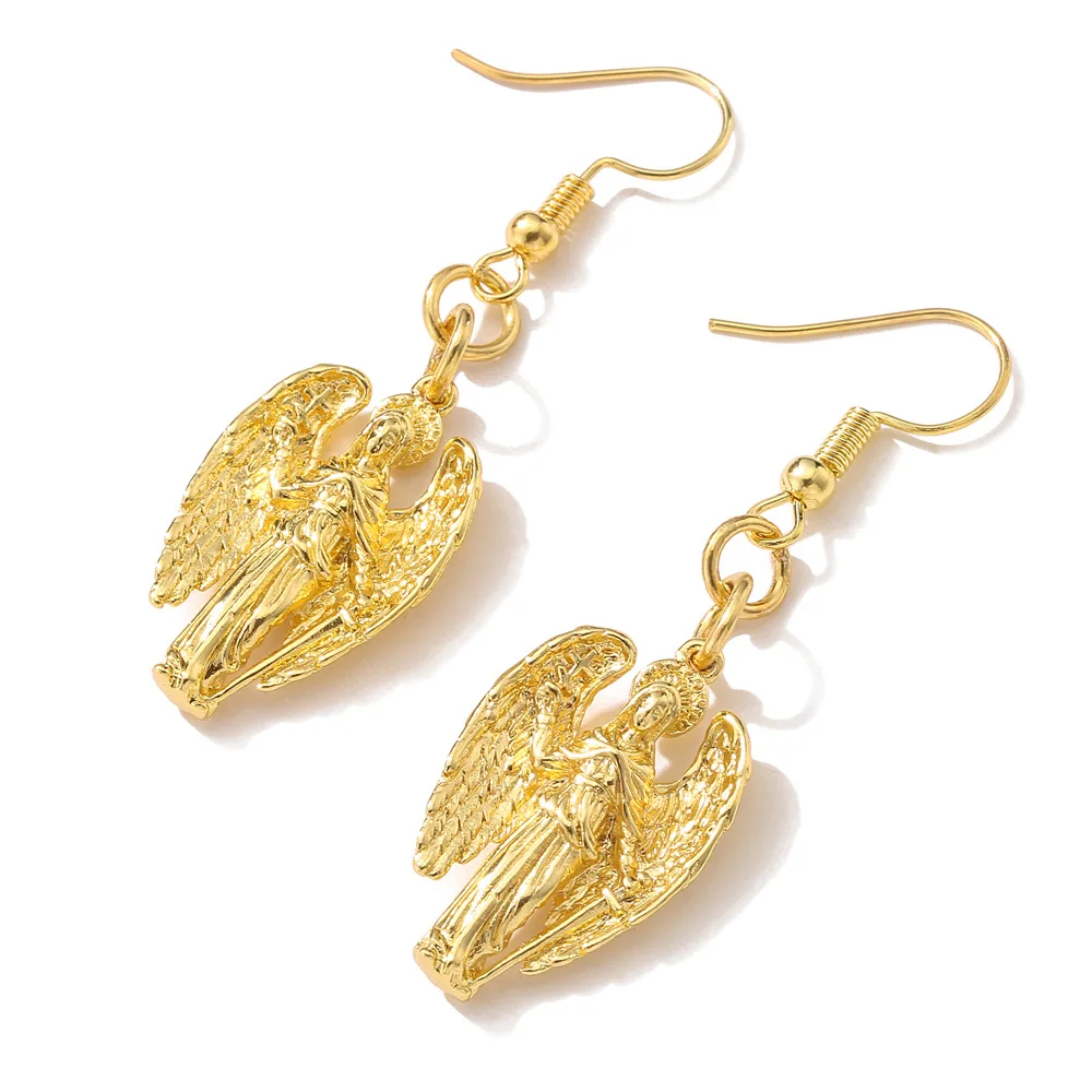 

Classic Luxury 24k Real Gold Plated Angle Wings Charm Droop Earrings Dubai Gold No Fade Virgin Angel Pendant Dangle Earrings
