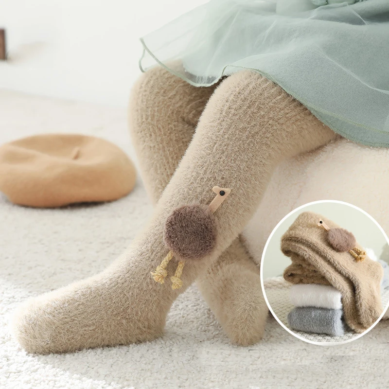 

Winter New emulator marten hair And Fleece Thickening Kid Pantyhose Anti-skidding Leggings