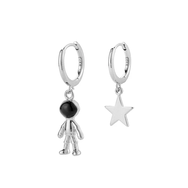 

Platinum Plated earrings astronaut pendant design star hoop 925 silver plated creative jewelry earrings for girls