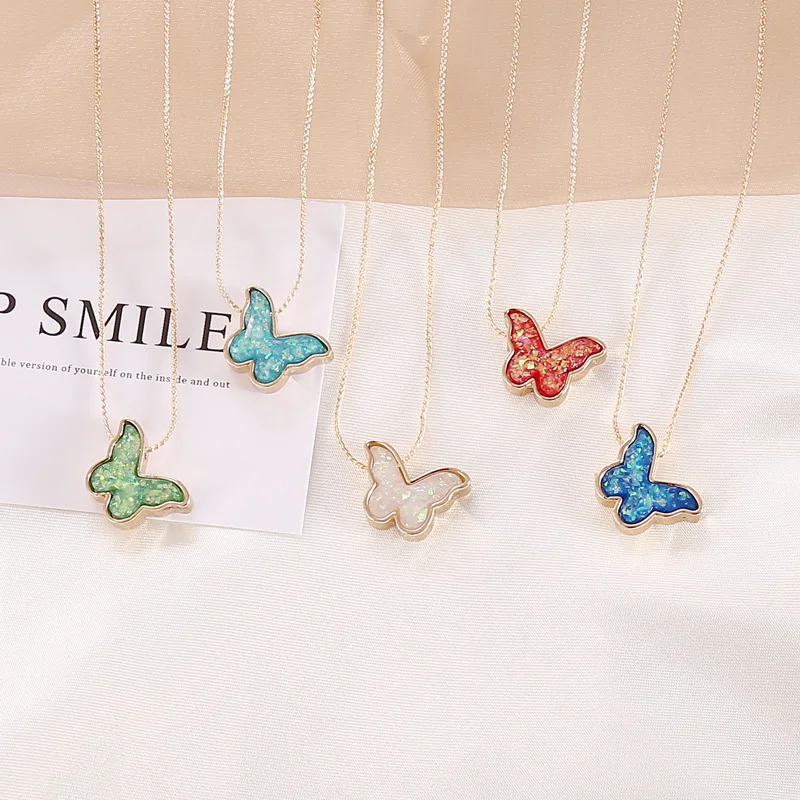 

Fashion Colorful Acrylic Butterfly Pendant Necklace Gold Plated Thin Chain Multi Color Butterfly Necklace, Colourful