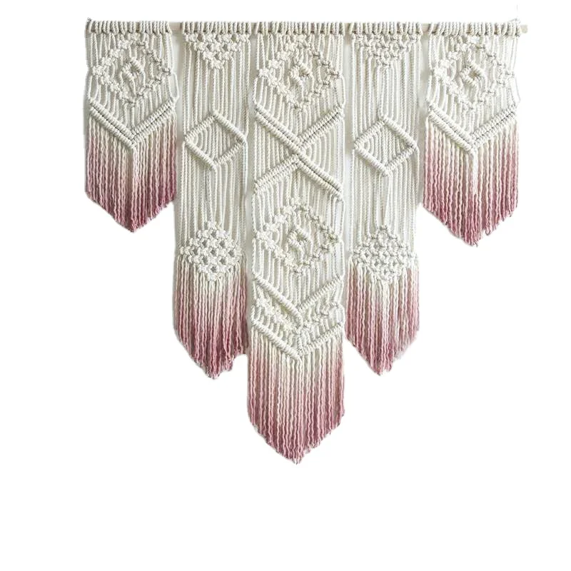 

Large Macrame Wall Hanging Boho Tapestry Fringe Wall Decor Woven Home Decoration for Apartment Living Room Bedroom Gallery, Pink yellow bule grey or customized color