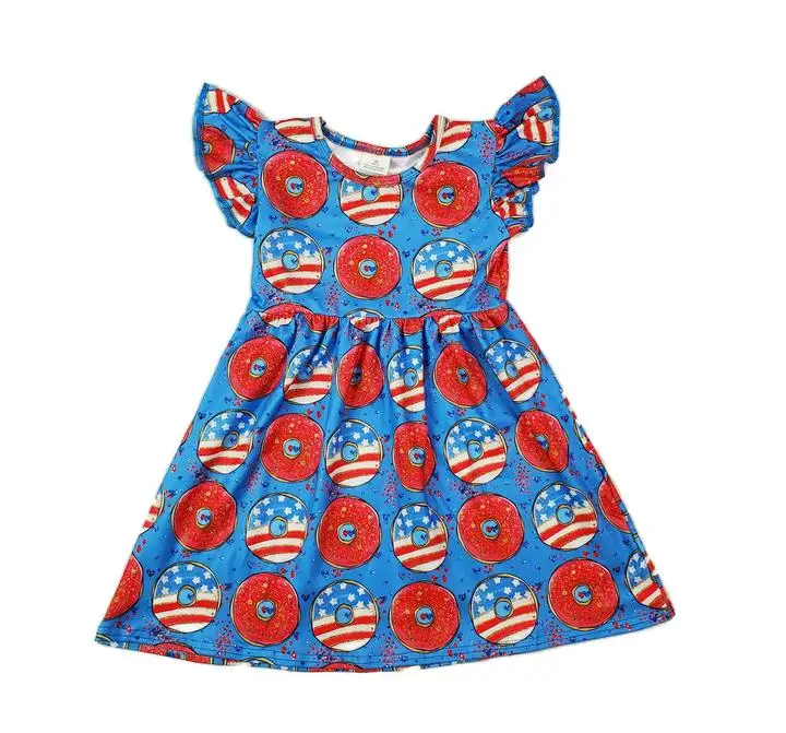 

Girls Summer Dress America Independent Day Flutter Sleeve Fashion Kids Girls Princess Dress Children Clothes, Picture shows