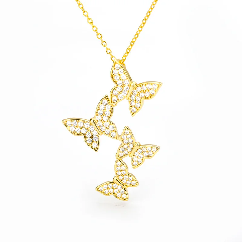 

2021 New Customized Crystal Rhinestone Cubic Zircon CZ Stone Butterfly Pendant Clavicle Stainless Steel Necklace