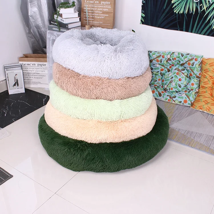 

WY Dropshipping Cheap Cama Fur Fluffy Luxury Calming Large Dog Bed Plush Washable Pet Beds And Accessories, As picture