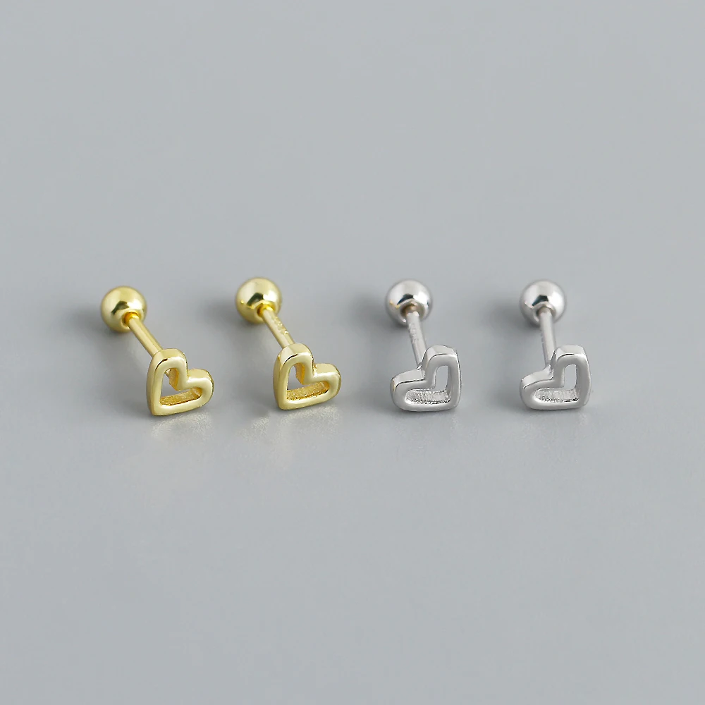 NEW Wholesale Silver Jewelry S925 Silver Screw Stud Earrings Jewelry Sterling Silver Minimalist Heart Stud Earrings Women