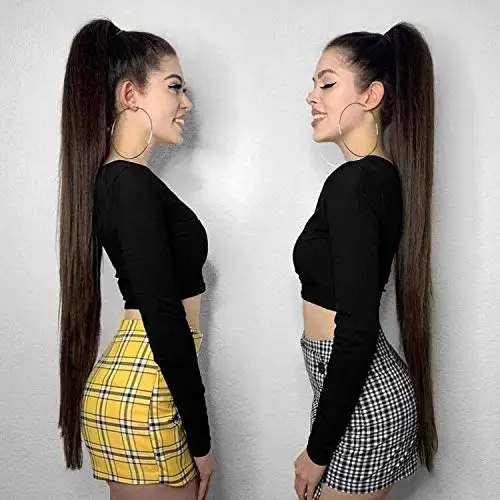 

G&T Wig 36inch Long Straight Pony Tail Clip in Synthetic Drawstring Ponytail Extension for Women, Multi color