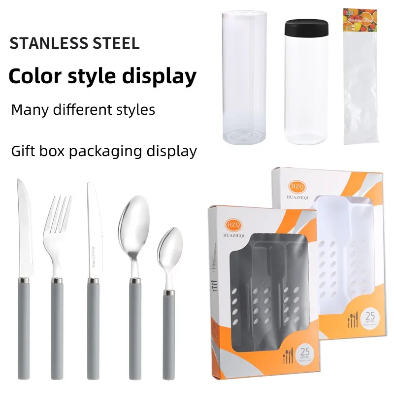 Image of Wholesale Manufacture Knife Spoon Fork Kitchen Restaurant Plastic Handle Cutlery Set Stainless Steel Flatware Set