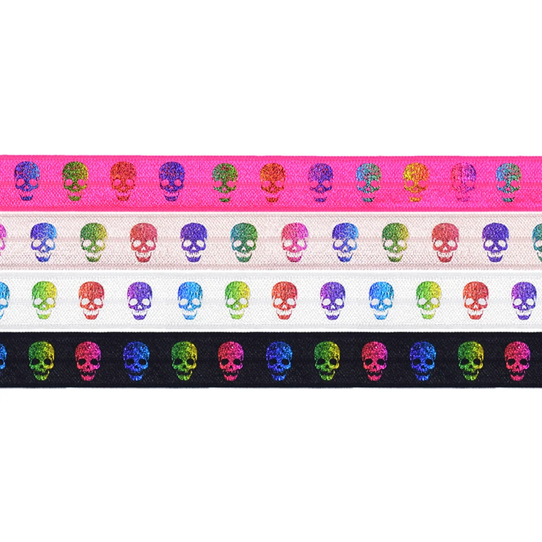 

BRISTLEGRASS 50 Yard by Roll 5/8" 15mm Rainbow Skull Foil Print Fold Over Elastic FOE Spandex Band Hair Tie Headband Sewing Trim, Accept customized