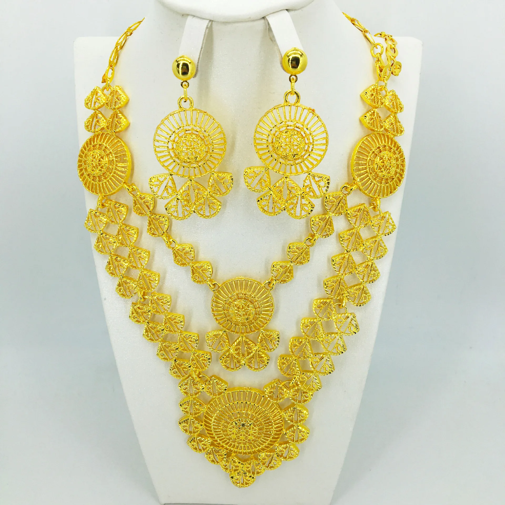 

2021 18k african italian gold plated gold bridal indian wedding jewelry set, Golden