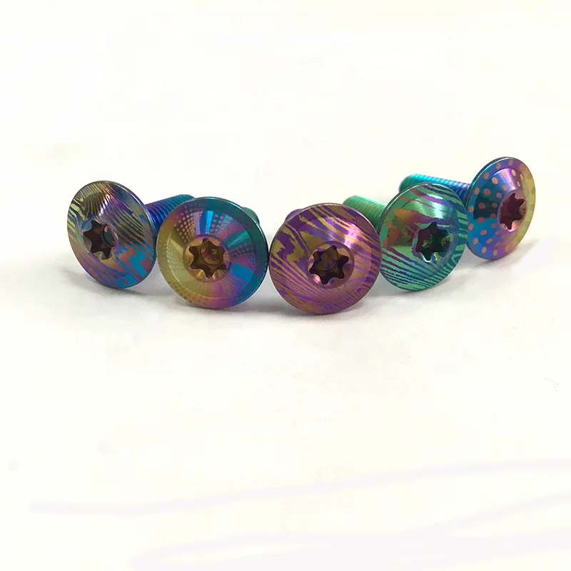 

Customized  gr5 thin head with torx socket rainbow anodized titanium bolts