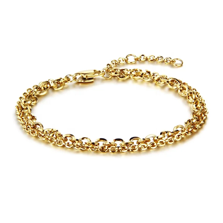 

Gold Plated Jewelry Layered Oval Bracelet Two Size Oval Double Chain Bracelet For Women, Gold/silver