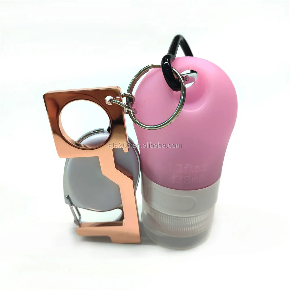 
30ML Rubber Hand Sanitizer Bottle Keychain Custom Hands Free Door Bottle Opener No Touch Keychain Silicone Sanitizer Bottle 