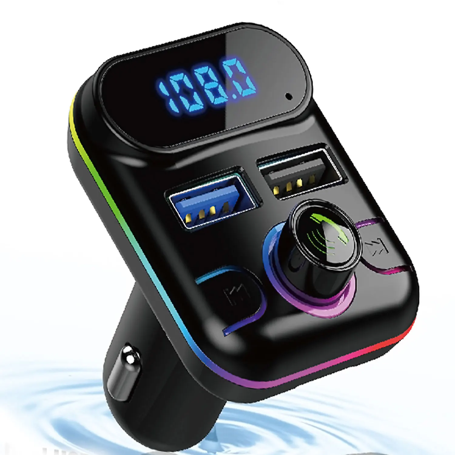 

Quick Charge Car FM Transmitter RGB Blue tooth 5.0 Handsfree Car Kit