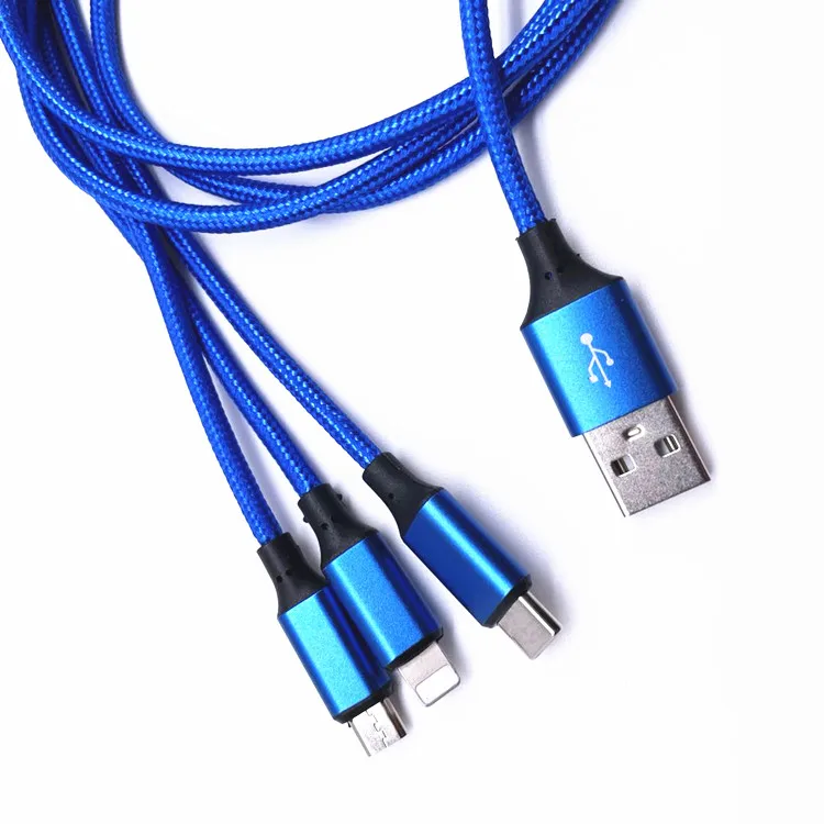 

3 in 1 Fast USB type C Charging Cable Universal Multi Function Cell Phone Charger Cord, Blue