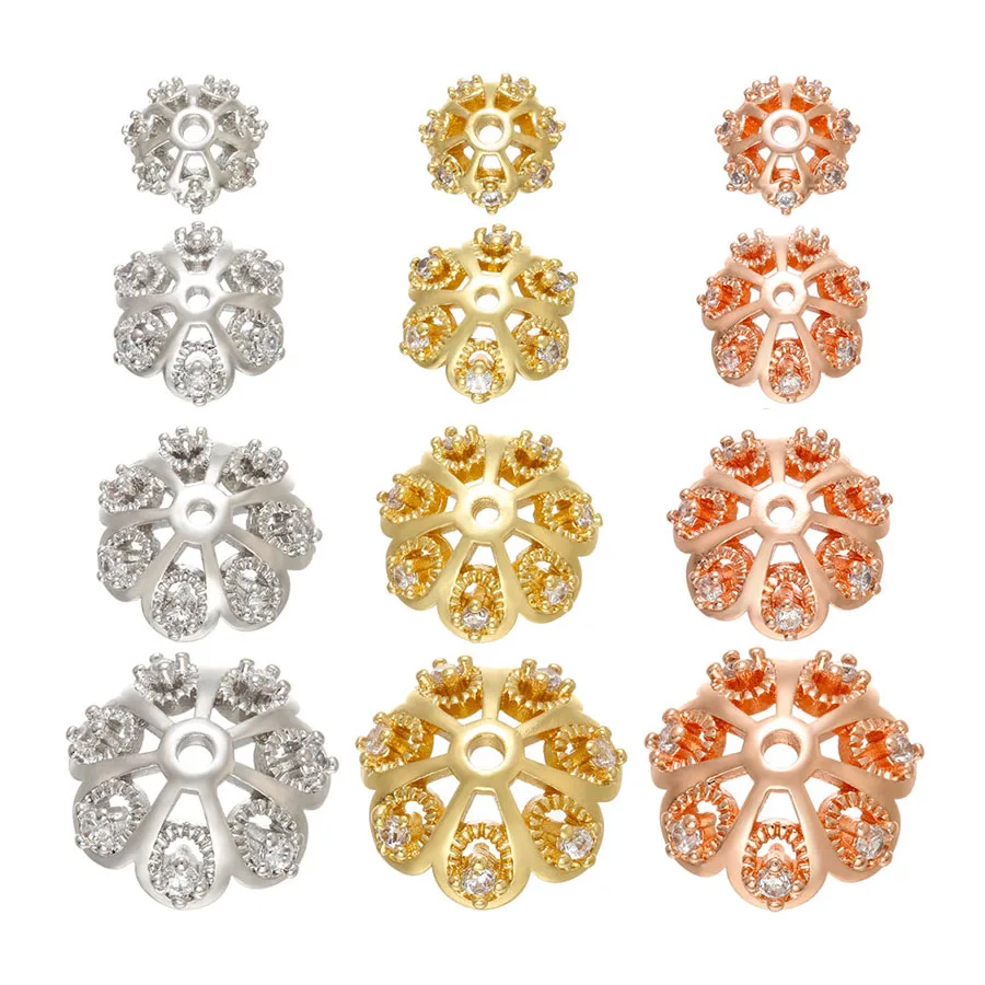 

CZ7954 Fashion Jewelry Diy Findings Supplies CZ Micro Pave Flower Shape Tip End Beads, Silver / gold / rose gold / gunmetal