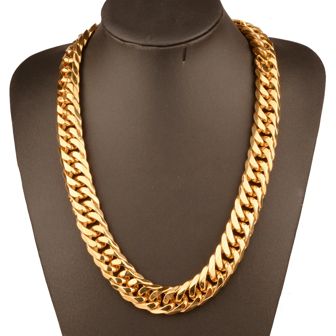 

Luxury Hip hop Jewelry Stainless Steel Real 14K 18K Gold Plated Thick Miami Cuban Link Chain Necklace For Men