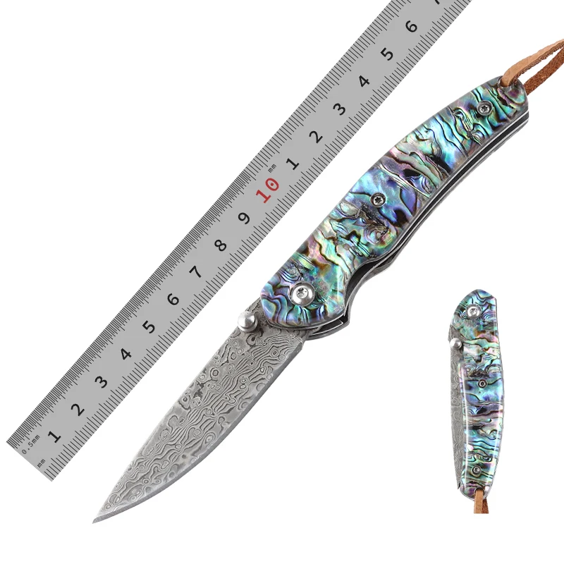 

Excellent Quality And Price Damascus Steel Pocket Knives With Blue Resin Handle For Outdoor Camping Hunting Folding Knife