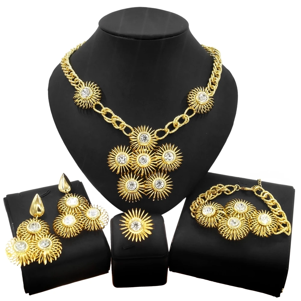 

Yulaili Wholesale High Quality Flower Shape Necklace Jewelry Set Latest Dubai Gold-Plated Ladies Party Wedding Jewellery Sets